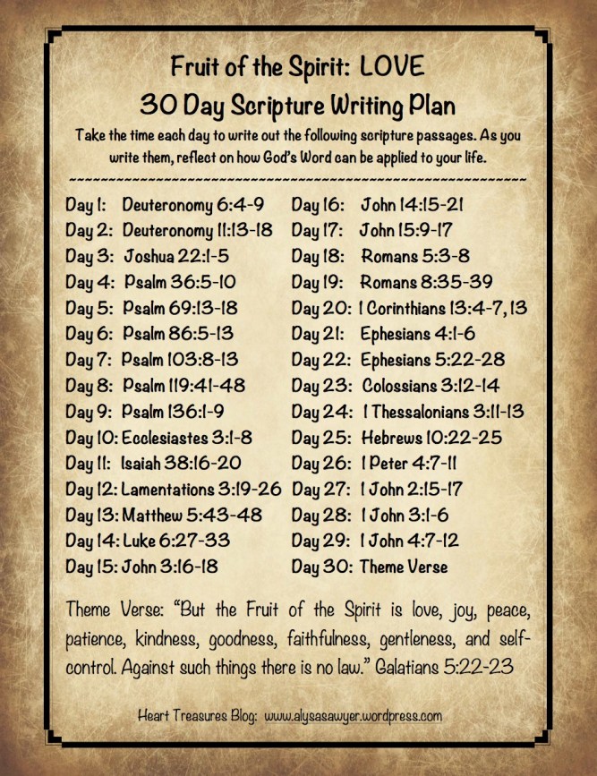 Fruit of the Spirit- 30 Day Scripture Writing Plans – Heart Treasures